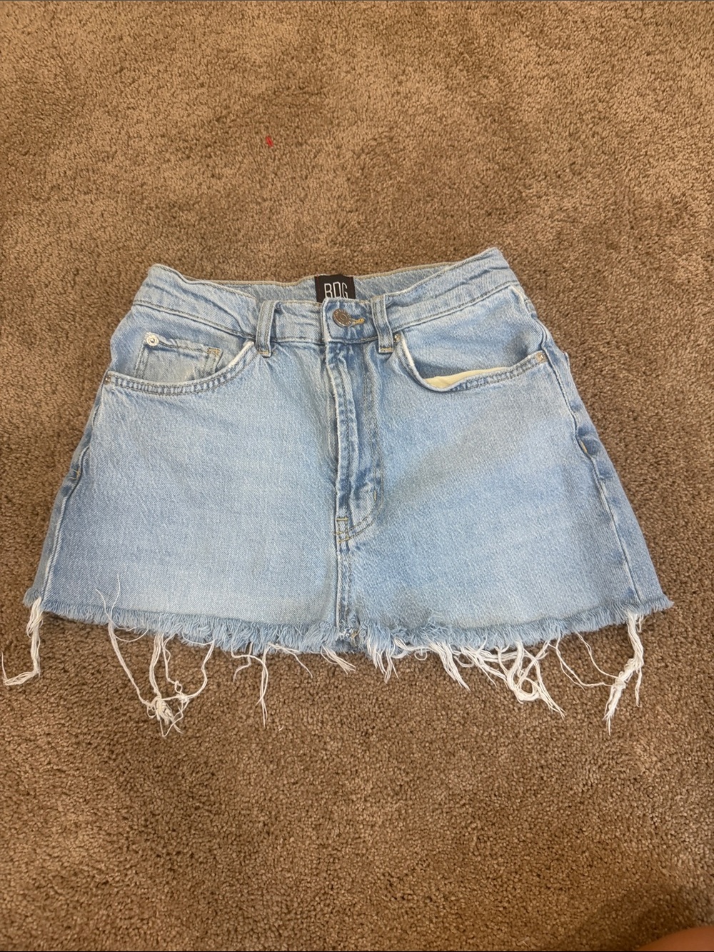 BDG Light Blue Frayed Denim Mini Skirt